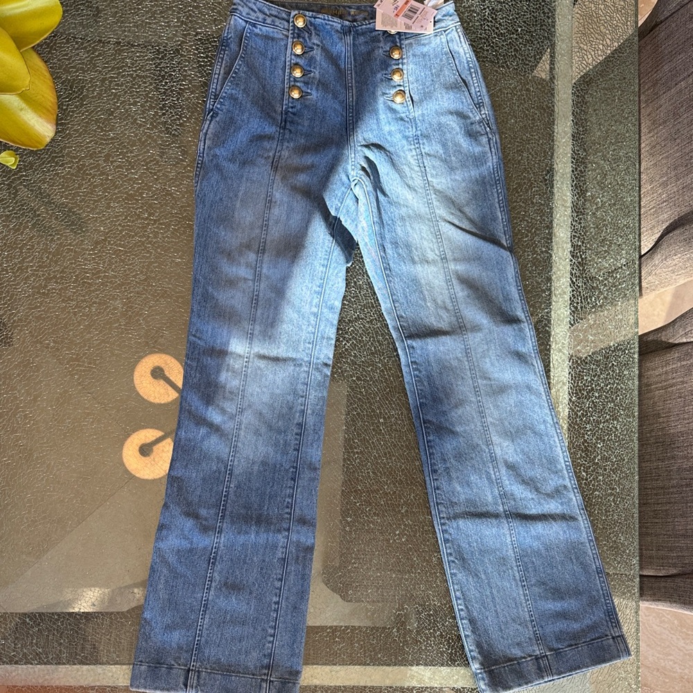 MICHAEL Michael Kors Denim Wide Leg Jeans with Gold Buttons